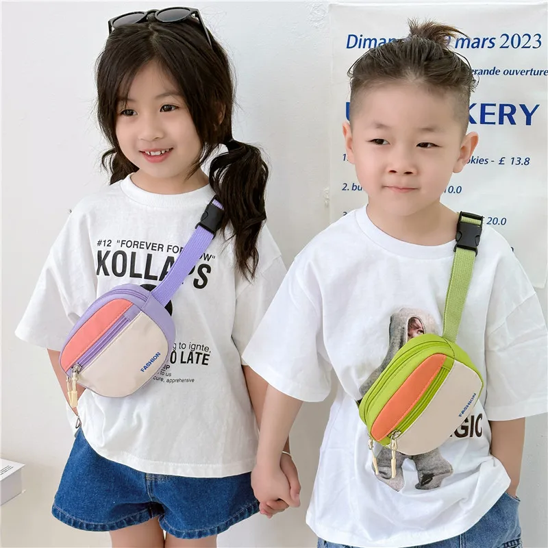 Bolso de hombro con contraste de colores para niños, monedero portátil para bebés, bolsos cruzados para niñas, bolsos de cintura de tela de nailon para niños, lindos