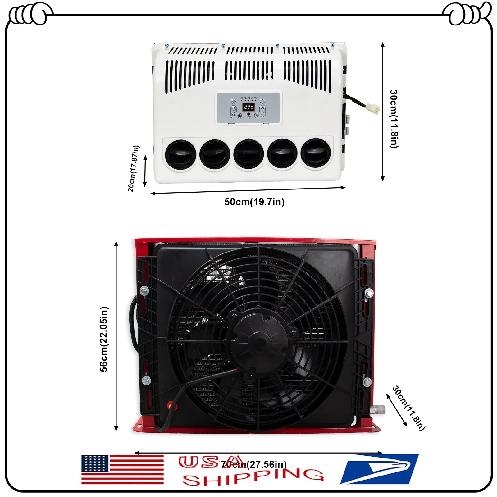 11000BTU Truck Cab Air Conditioner 12V Split AC Kit Fits Semi Trucks Bus RV NEW