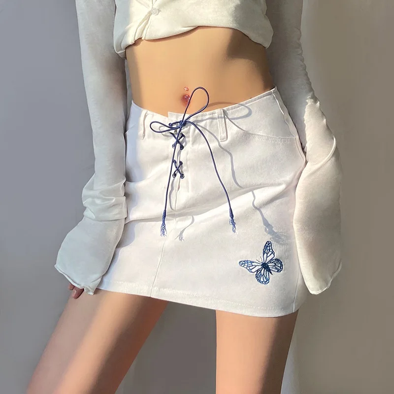 Butterfly Pattern Solid Colors Slim Skirt Summer Women Fashion Casual Street Short Skirt 2021 Female Kawaii High Waist Clothing