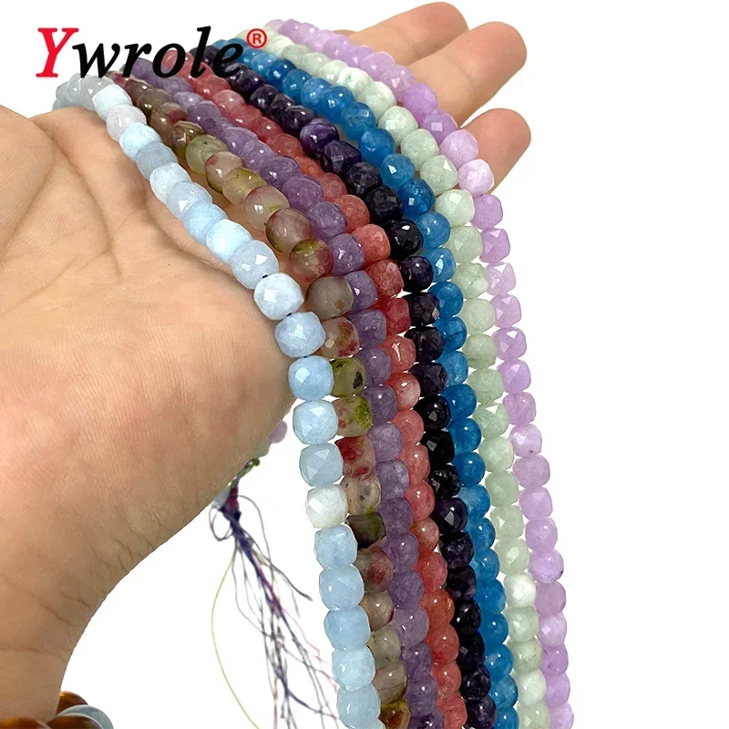 7-8MM Square Faceted Natural Stone Chalcedony Aquamarine Kunzite Spacer Beads for Jewelry Making Diy Bracelet Accessories