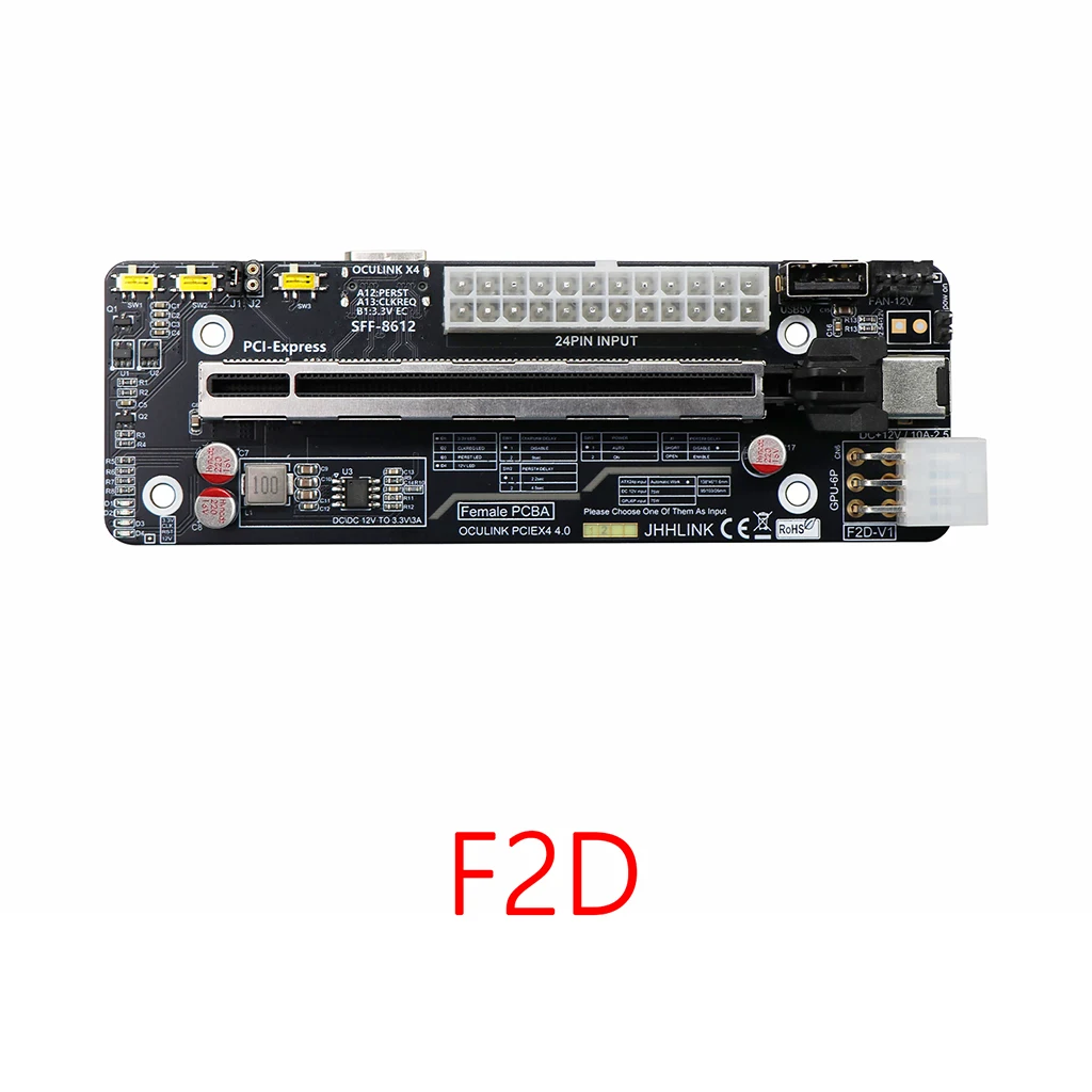 Oculink GPU Dock Motherboard Development Board SFF8612 to PCIe4.0 x4 64Gbps Adapter for ATX/SFX/FLEX Graphics Card Expansion F2D