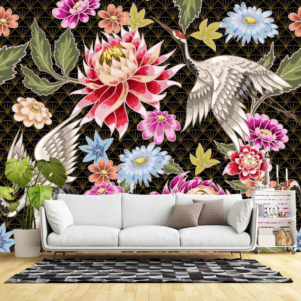 chrysanthemum bird flower fly crane animal Wall Stickers Children Baby Room Ceiling Roof Mural Home Decor Wall Sticker