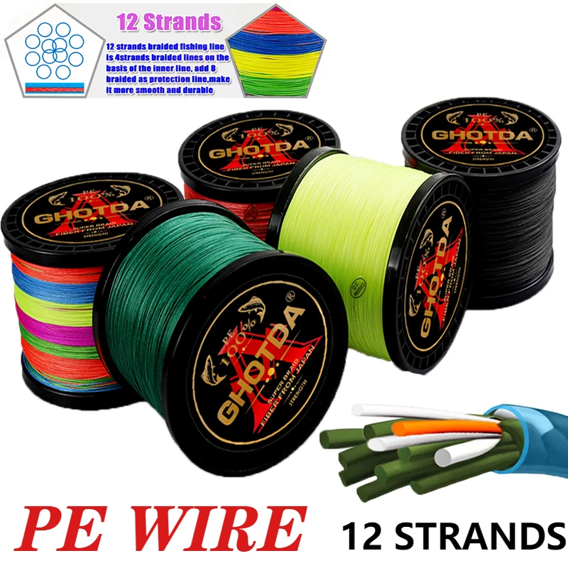 New Upgrade Braided Fishing Line 12 Strands 100-500M Multifilament Leader Wire Super Strong 25-120LB Durable Woven Thread Pesca