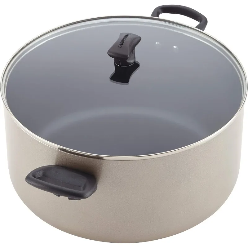 Promotional Cookware Aluminum Nonstick Covered Stockpot, 10.5-Quart, Champagne Silver