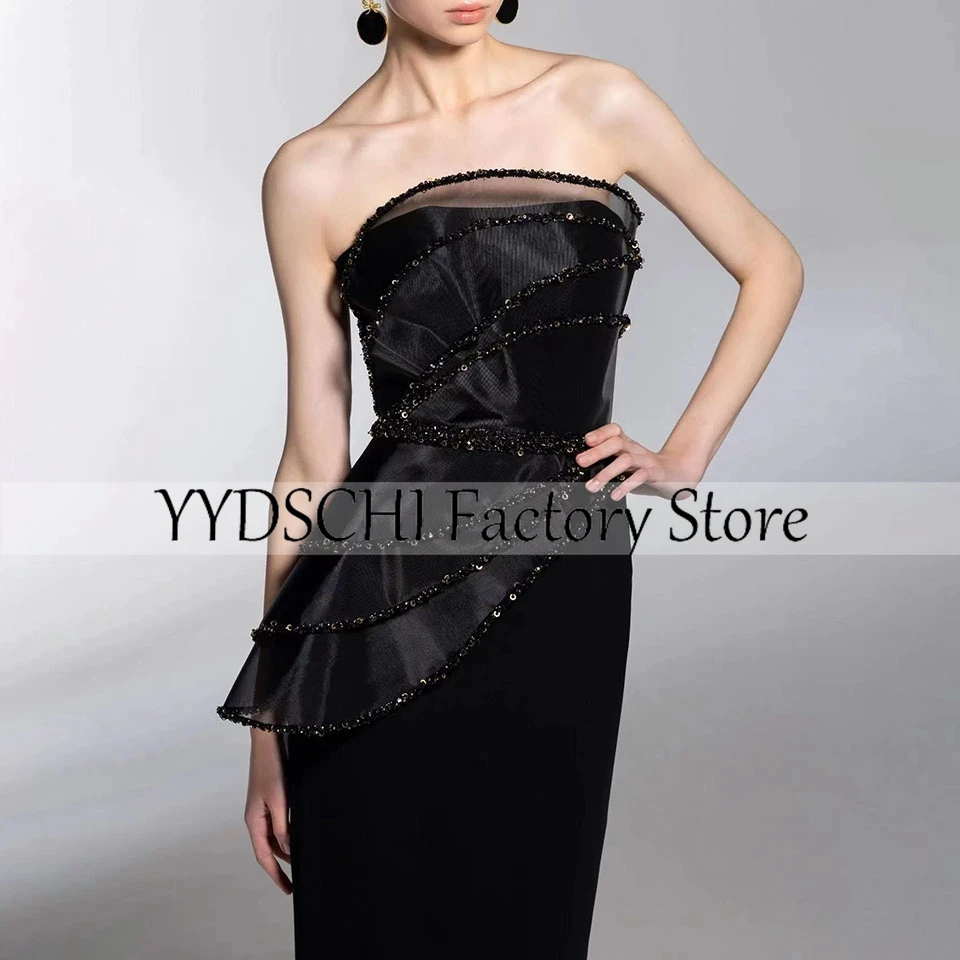 Customized Vintage Evening Dress Black Appliques A-Line Lace Strapless Prom Dresses Sexy 2024 Formal for Women vestidos de noche