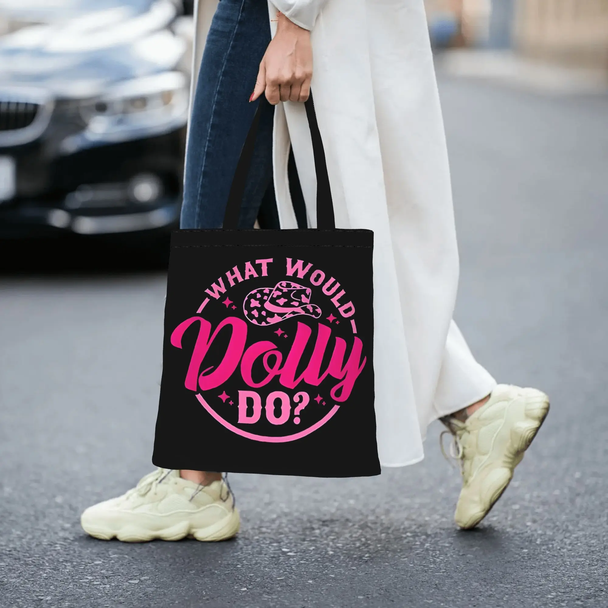 Customized What Would Dolly Do Country Music Women's Bag Shopping Bag Reusable Double Sided Canvas Tote Bag Shoulder  Handbag