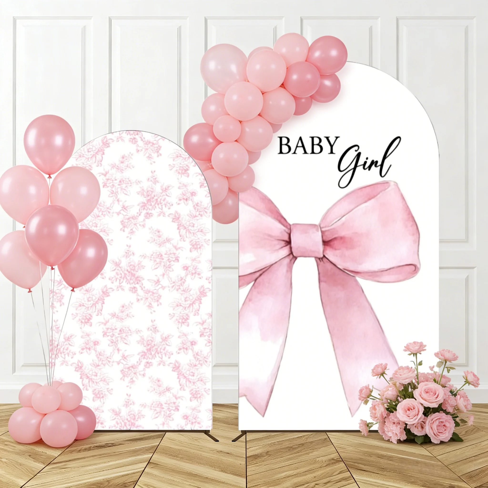 Couverture d'arrière-plan en arc Floral avec nœuds roses, décoration d'anniversaire pour fille, accessoires de décoration pour fête prénuptiale et mariage
