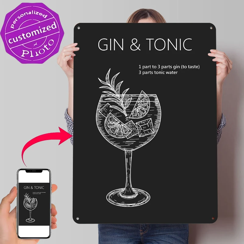 Gin and Tonic Recipe Metal Poster Customized Wall Art Retro Vintage Tinplate Signs for Office Decor Room Garage Decoration Home