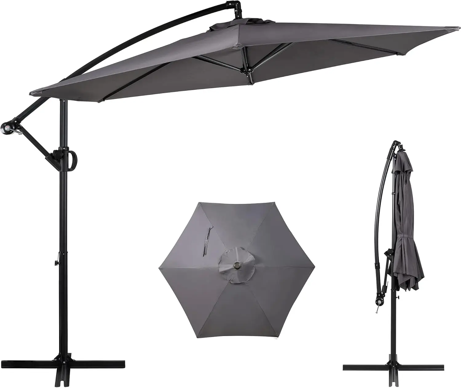 Patio Offset Umbrella with Easy Tilt Adjustment,Crank and Cross Base, Outdoor Cantilever Hanging Umbrella, Sunshade U