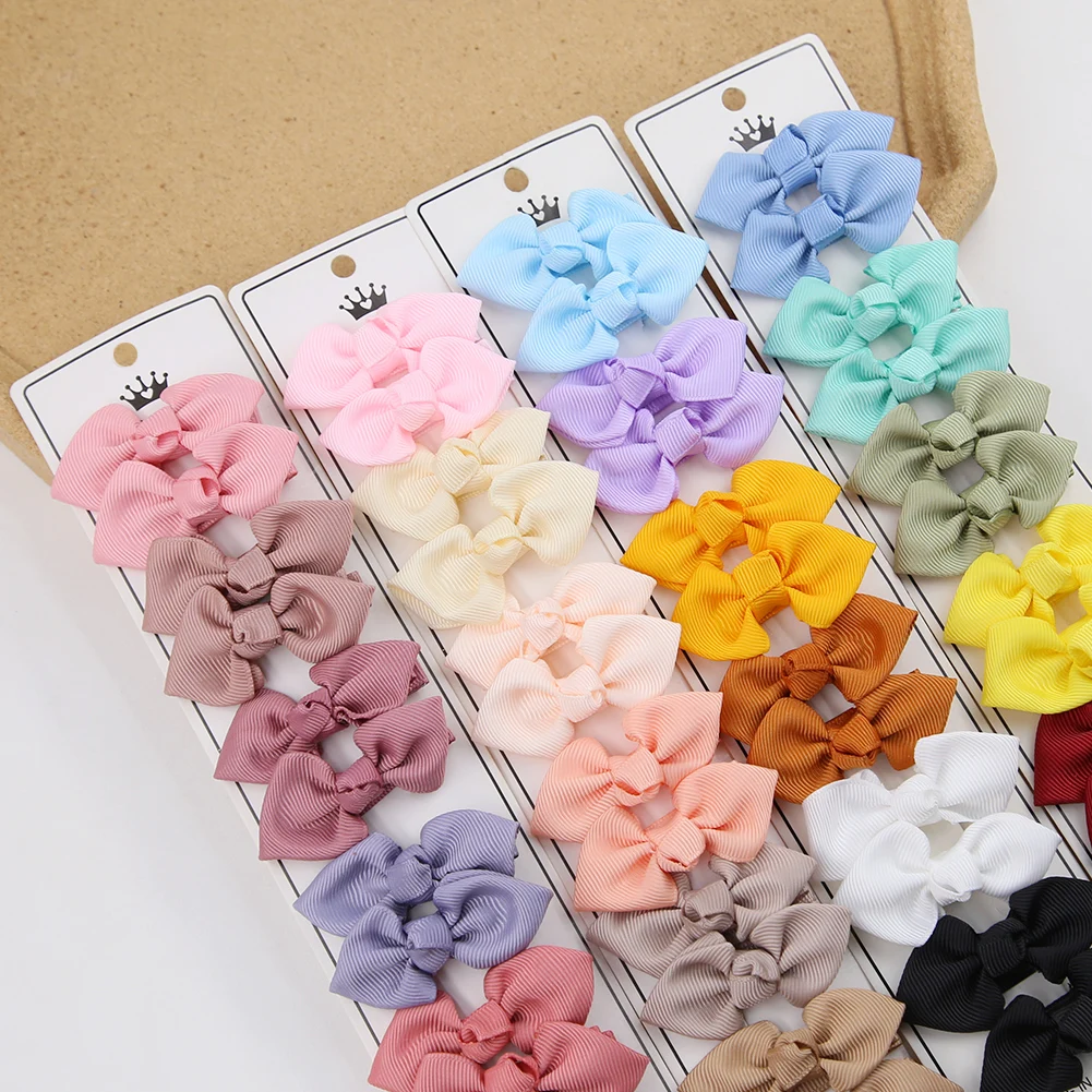 10Pcs/Lot Baby Girls Hair Bows Clips 6cm Solid Cute Ribbon BB Barrettes Colorful Cloth Covered Alligator Hairpins Kid Hairgrips