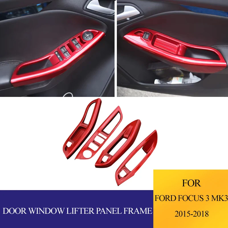 ABS Car Window Lifter Panel Frame Decoration Cover Trim Sticker For Ford Focus 3 MK3 MK4 2015-2018 Interior Accessories
