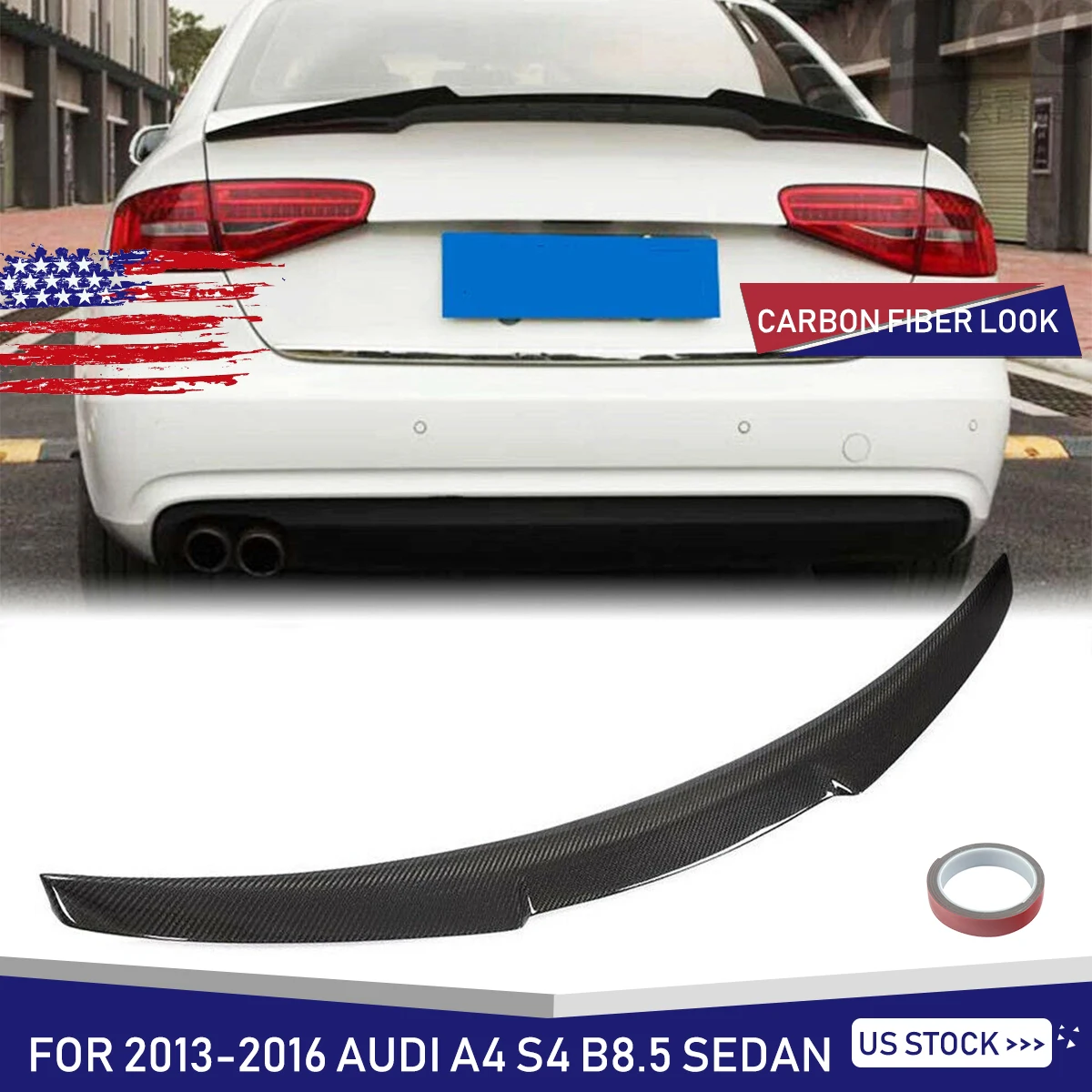 

Задний спойлер в стиле M4, совместимый с Audi A4 B8.5 Sedan, задние крылья из углеродного волокна и глянцевый черный магит