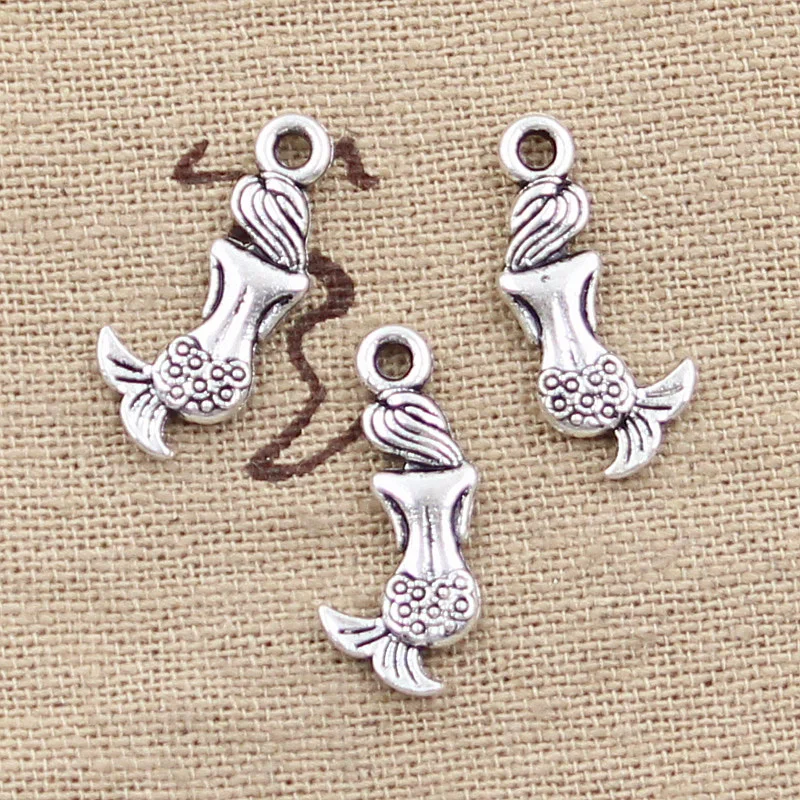 30pcs Charms Double Sided Lovely Mermaid 21x10mm Antique Bronze Silver Color Plated Pendants Making DIY Handmade Tibetan Jewelry