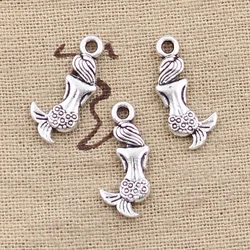 30pcs Charms Double Sided Lovely Mermaid 21x10mm Antique Bronze Silver Color Plated Pendants Making DIY Handmade Tibetan Jewelry