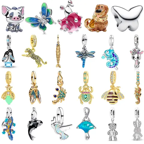 925 Sterling Silver Animal Insect Pendant Bead Pig Dog Bear Cheetah Crab Lizard Bee Seahorse Charms DIY Bracelets Gift Jewelry