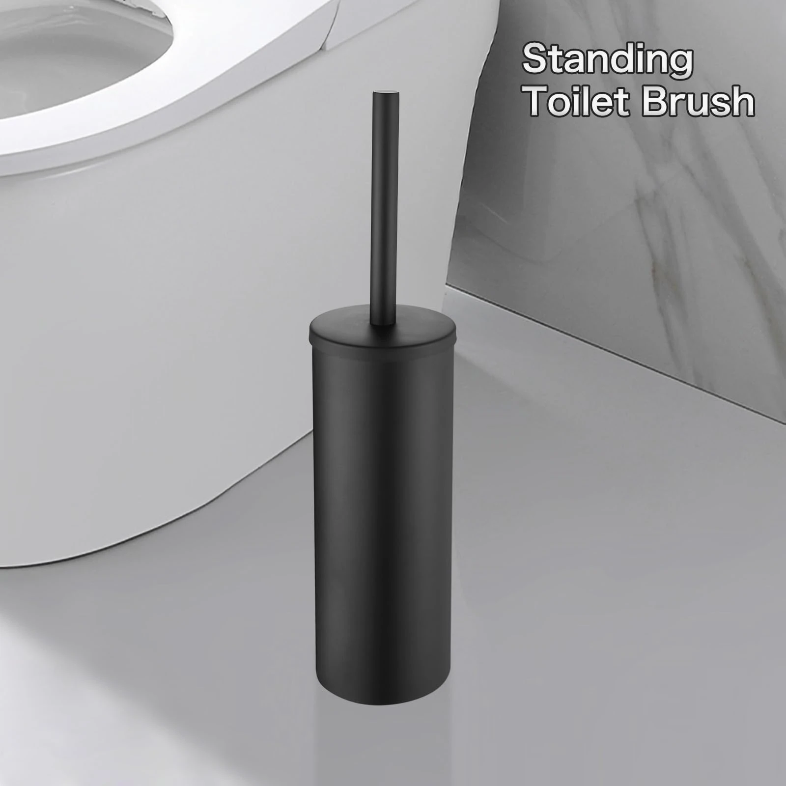 Stainless Steel Bathroom Toilet Brush Holder Round Toilet Brush Set With Removable Inner Bucket And Dust Cover