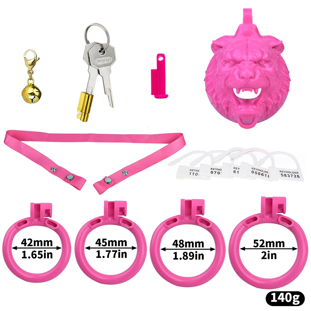 FRKO Resin Tiger Head Sissy Men Chastity Cage With Elastic Belt 4 Size Arc Penis Ring Lockcock BDSM Sexshops 18+ Ship From USA 3