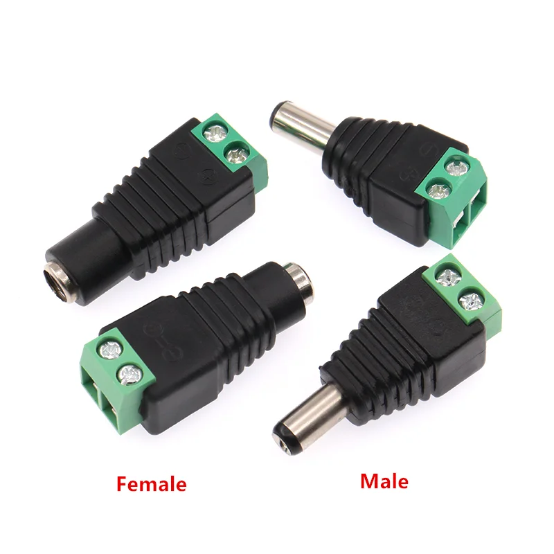 Male and Female Welding-Free DC Plug 5.5x2.1mm 2.5mm Welding-Free DC Female Head Green Terminal Monitoring Power Plug Push-But