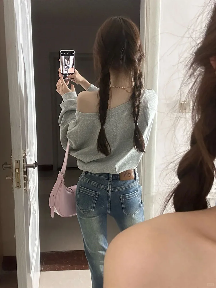 Sweatshirts Women'S No Hood Spliced Brown Yellow Pocket-Designed Gentle Girl Cerulean Green Lace Young Ruffled Grey Fiber Y2K