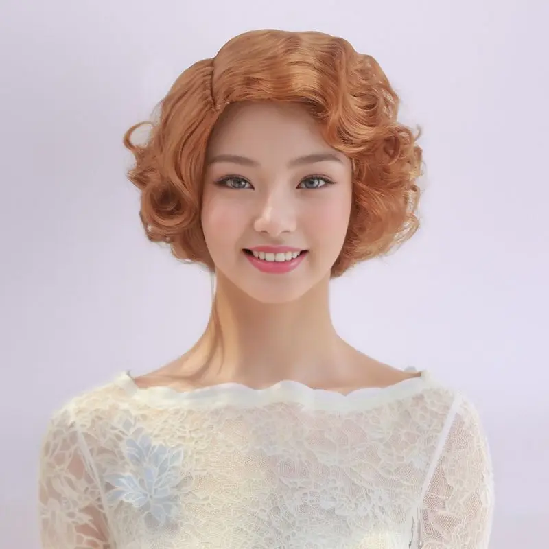 

Ladies Dark Blonde Curly Synthetic Wig Short Wave Hair Wigs Women Wig