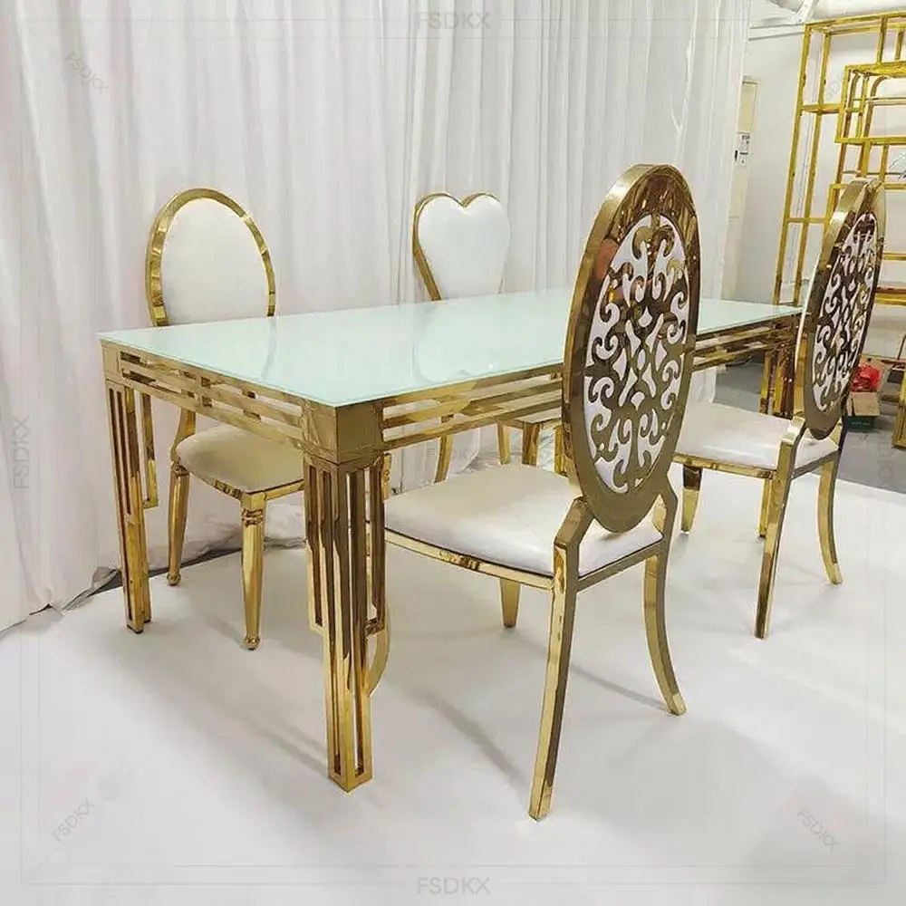 

FSDKX Stainless Banquet Decoration Bridegroom Gold New Design Glass Tables for Events Wedding Couple