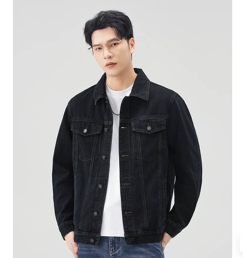 Spring and Autumn American Black Dark Pattern Jacquard Cowboy Coat