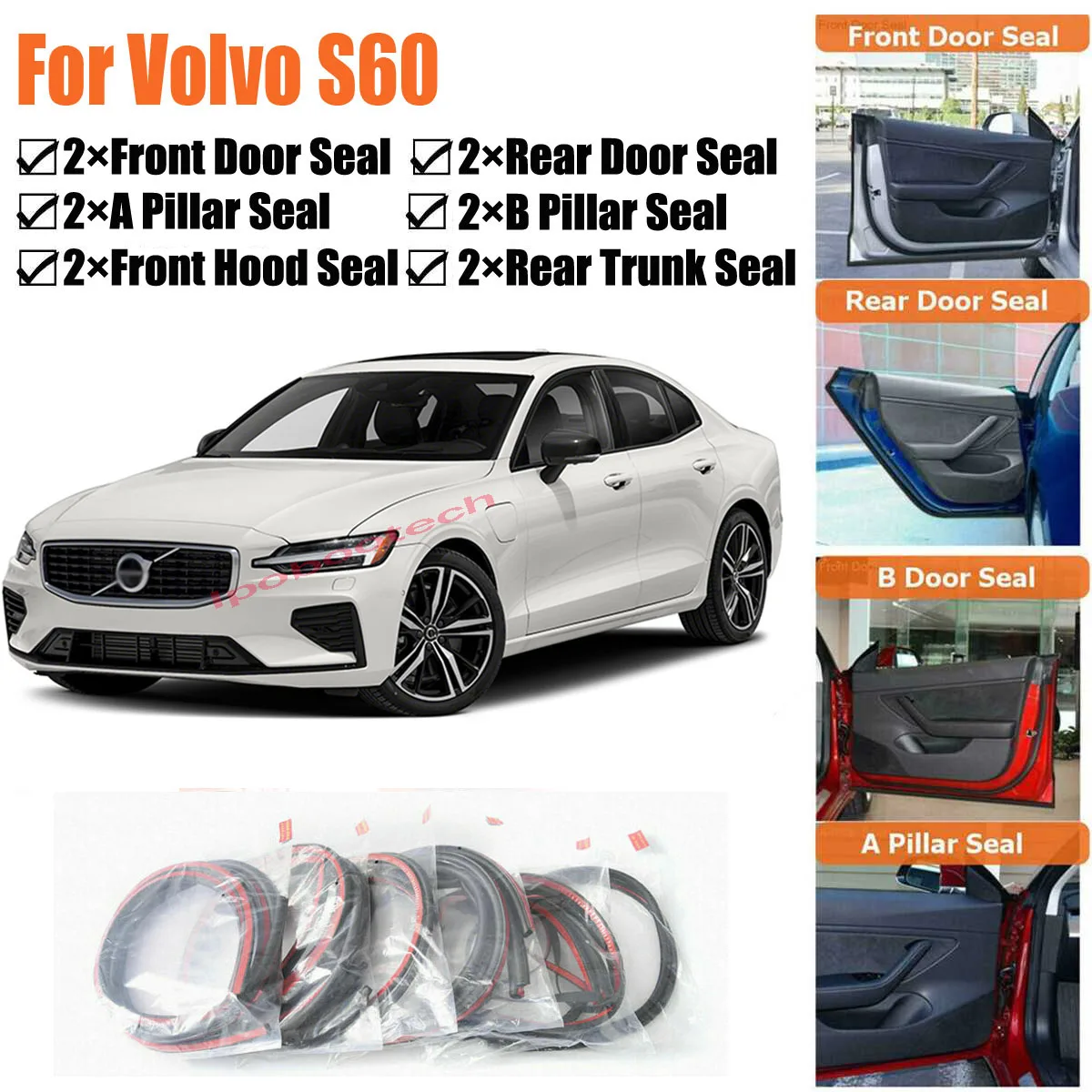 Brand New Car Door Seal Kit Soundproof Rubber Weather Draft Seal Strip Wind Noise Reduction  Fit For Volvo S60