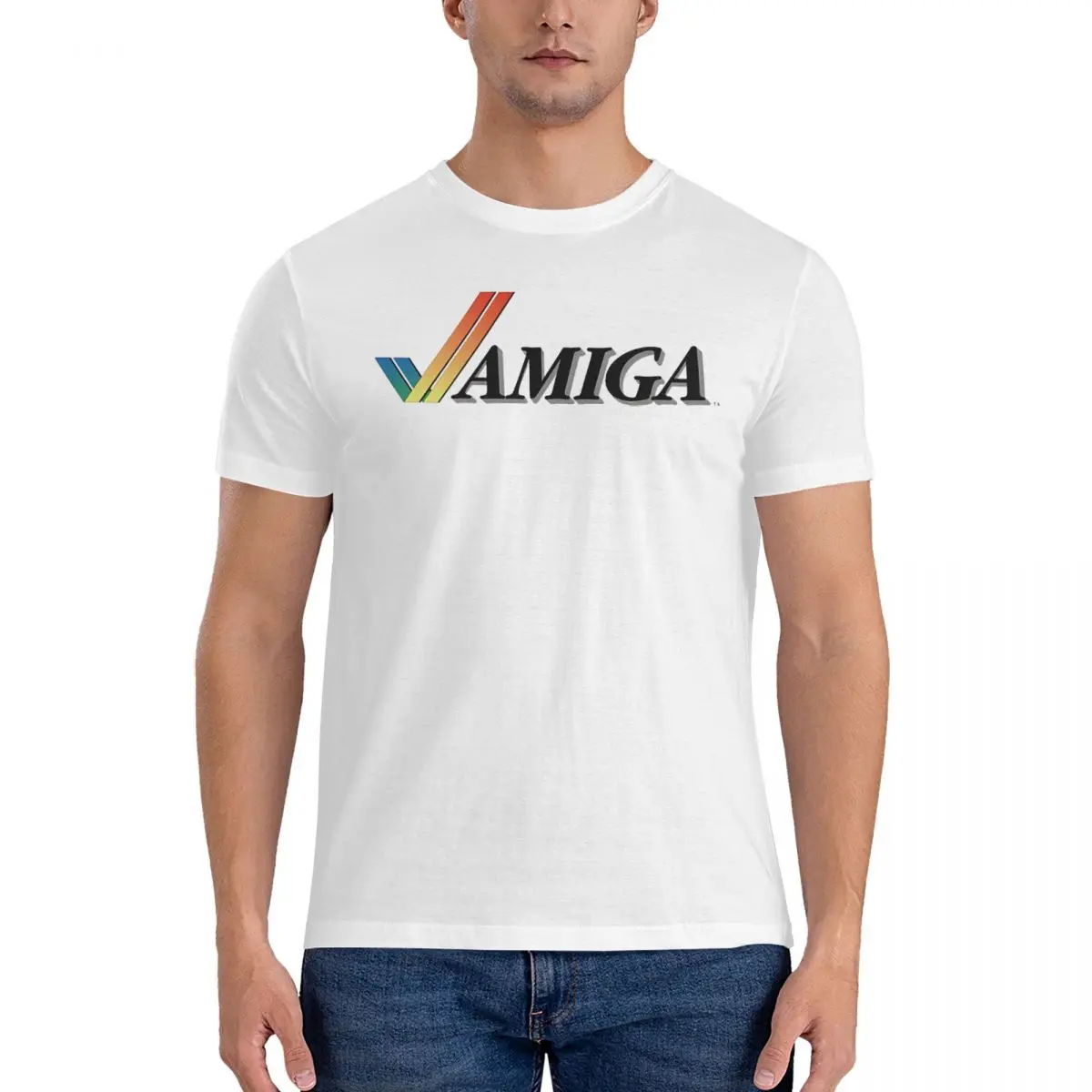 Amiga T-Shirts for Men Commodore Amiga 500 Vintage 100% Cotton Tees Round Neck Short Sleeve T Shirt Summer Clothes