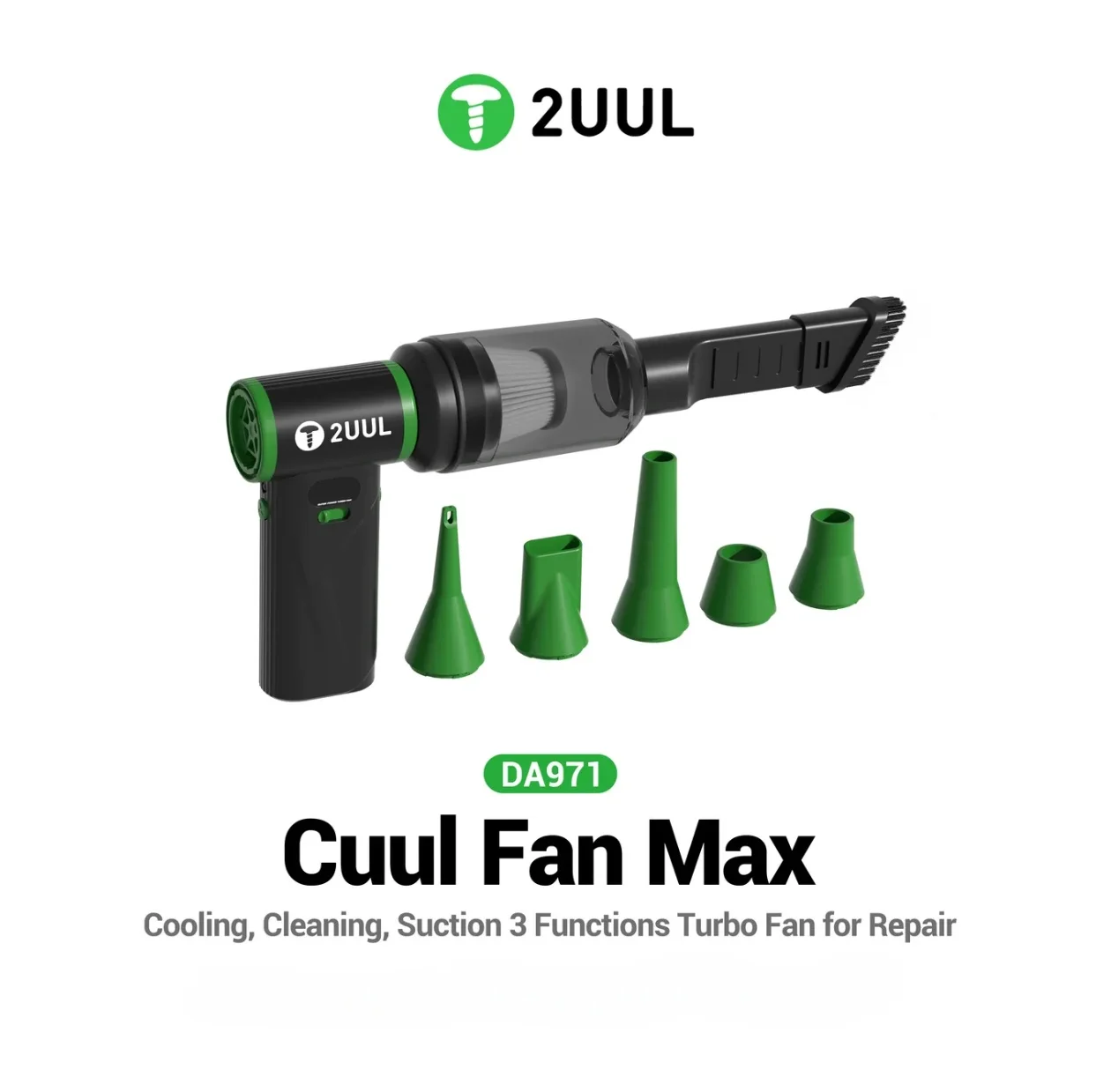 2UUL DA971 Cuul Fan Max Handheld Turbo Fan 3-in-1 Cooling Suction Blower For Phone Repair Workbench Dust & Solder Debris Clean