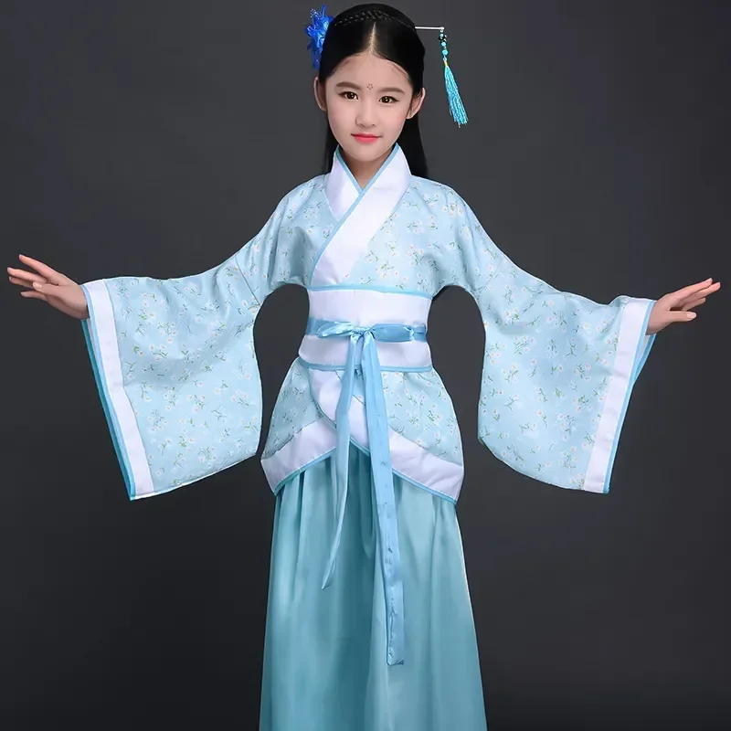

Hanfu Chinese silk robe Costume Girls Children Kimono China Traditional Vintage Ethnic Students Chorus Dance Costume