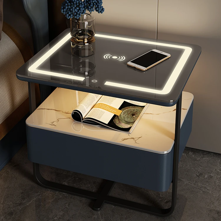 طاولة بجانب السرير ذكية وبسيطة وفاخرة ومتعددة الوظائف وشحن لاسلكي وقفل بكلمة مرور وطاولة بجانب السرير #4