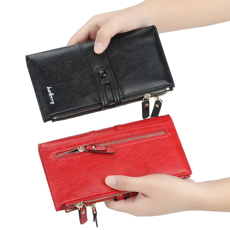 Large Capacity Long Wallets for Women Three Zipper Coin Pocket Phone Bag Multi-Card Card Holder Multifunction Fashion Red Wallet