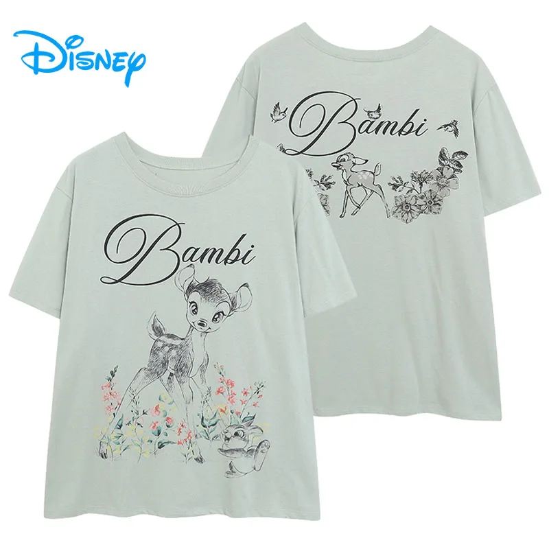

Disney Bambi Thumper Cartoon T Shirt Flower Bird Print Casual Loose Tshirt Top O Neck Women Short Sleeve Tee Summer Streetwear