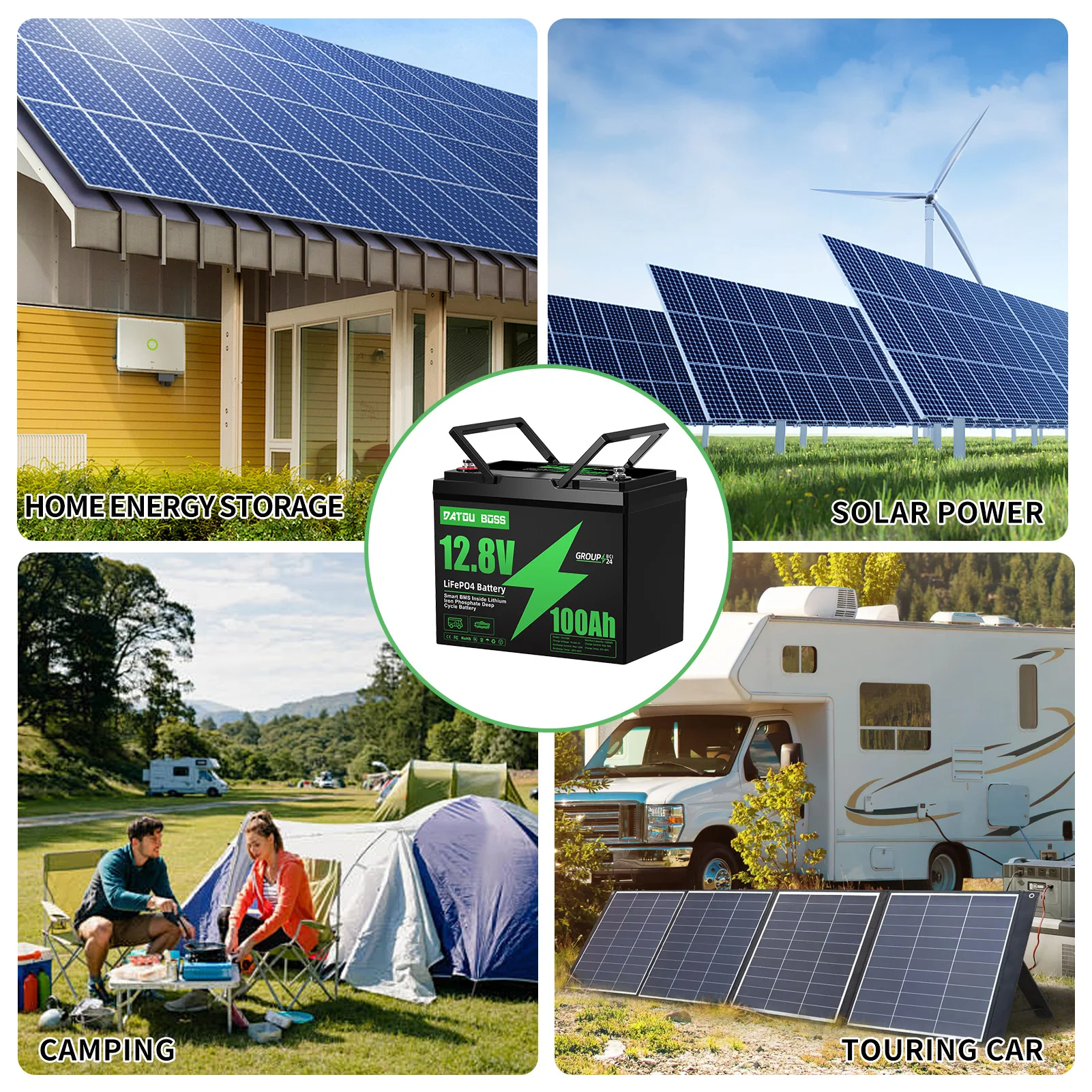 DATOUBOSS 24V 36V 48V 100Ah 1280Wh Lithiumbatterij Lifepo4 Ingebouwde Smart BMS Max Laadstroom 50A