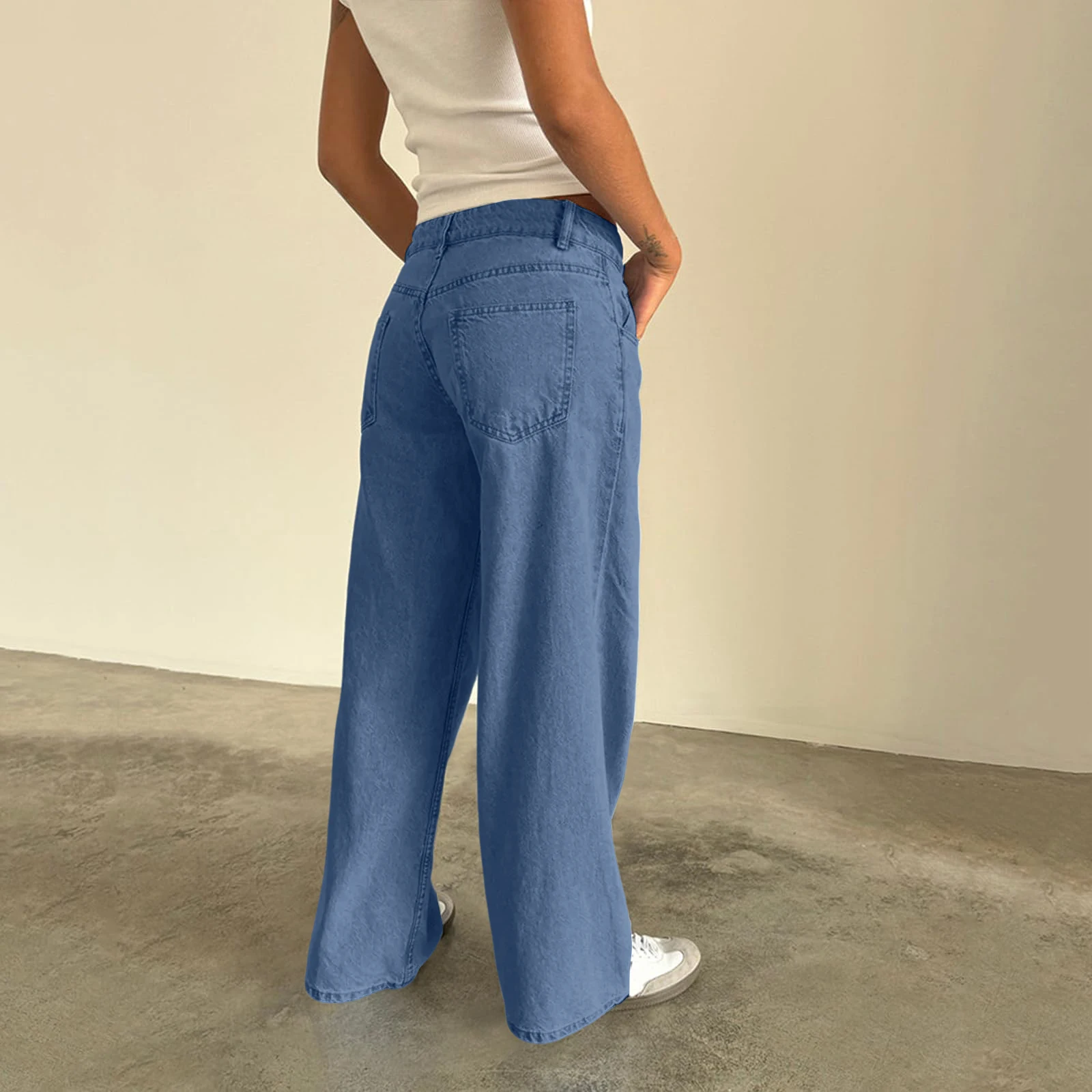 Damesmode Straat Jeans met rechte pijpen Losse knoopzak Gewassen denim Wijde pijpen broek Hoge taille Casual denim broek 2025