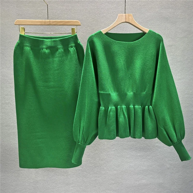 

A Two-piece Set Ruffled Knitted Sweater High-waisted Slimming Skirt Cross-border Trade Charm Socialite Suitable Women's Autumn