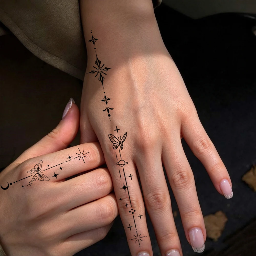 30pcs Black Small Pattern Temporary Tattoo Stickers Flower Butterfly Moon Stars Tattoo Stickers For Women Men Hand Tattoo
