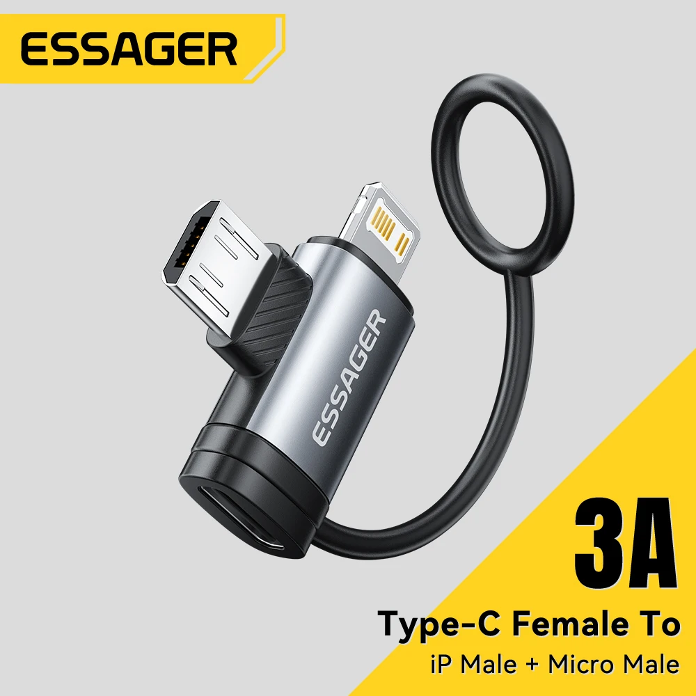 Essager 2 in1 OTG Adapter Type-C Female To Lightning Micro Male 3A Fast Charging Connector For IPhone 14 IPad Laptops Converter