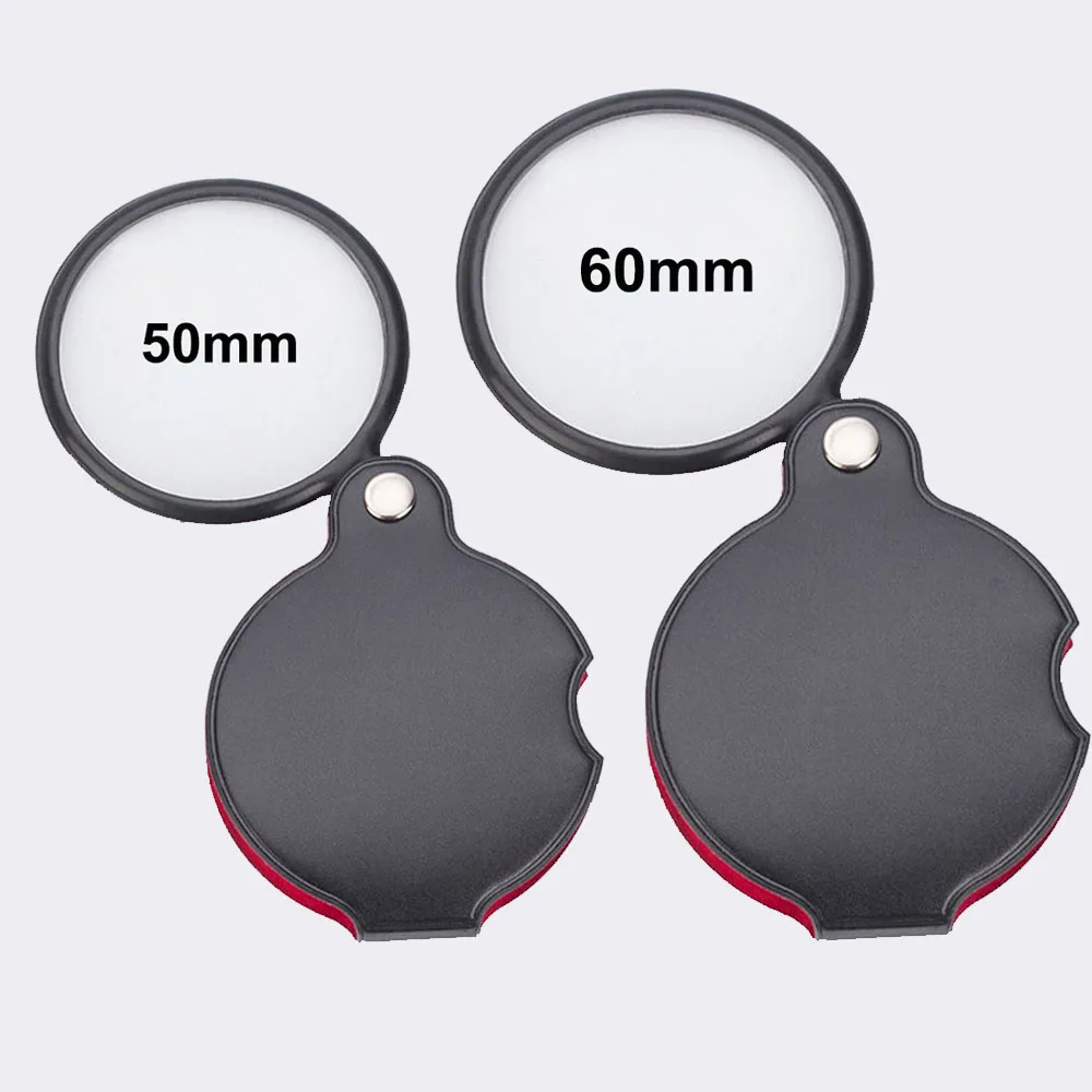 50/60mm Mini Magnifying Glass 8X Folded Leather Case Portable Handheld Read Newspaper Jewelry Gift Single Glass Lens Magnifier