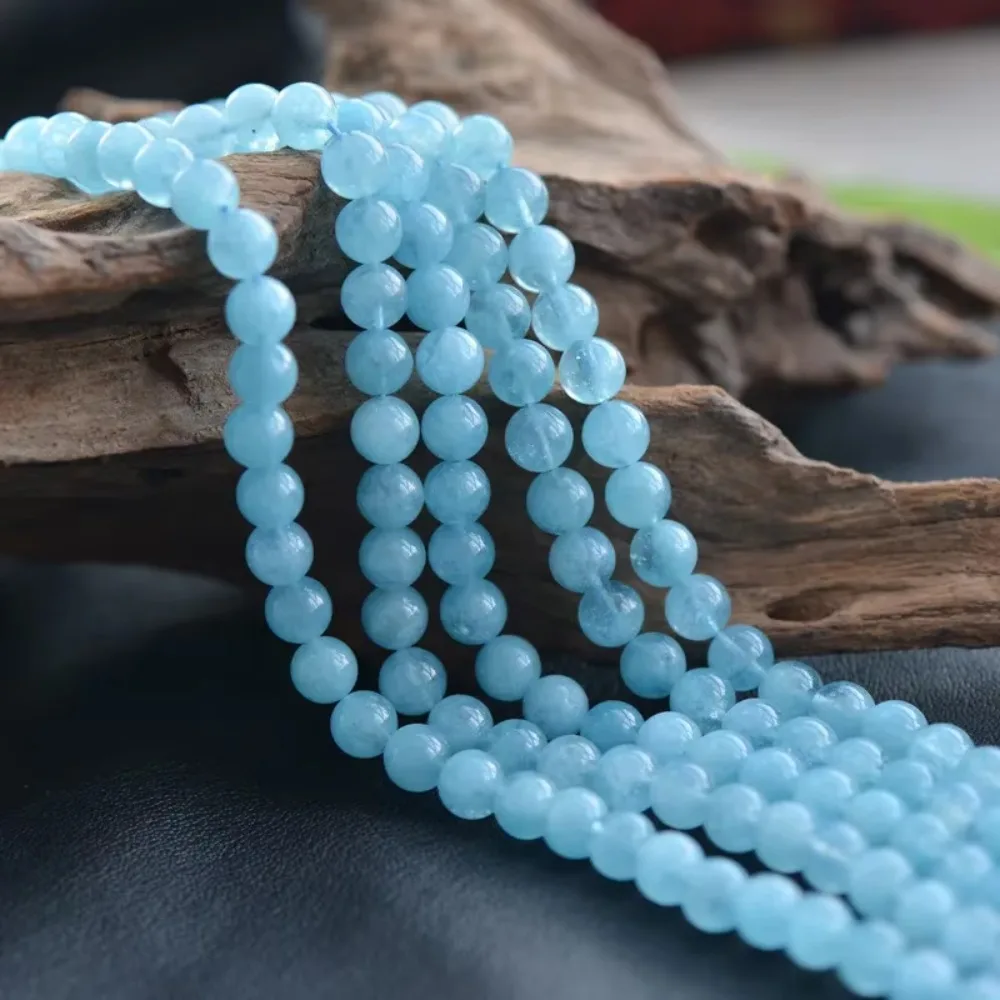 Enhanced Natural Aquamarine Beads 6mm-14mm Smooth Polished Round 15 Inch Strand