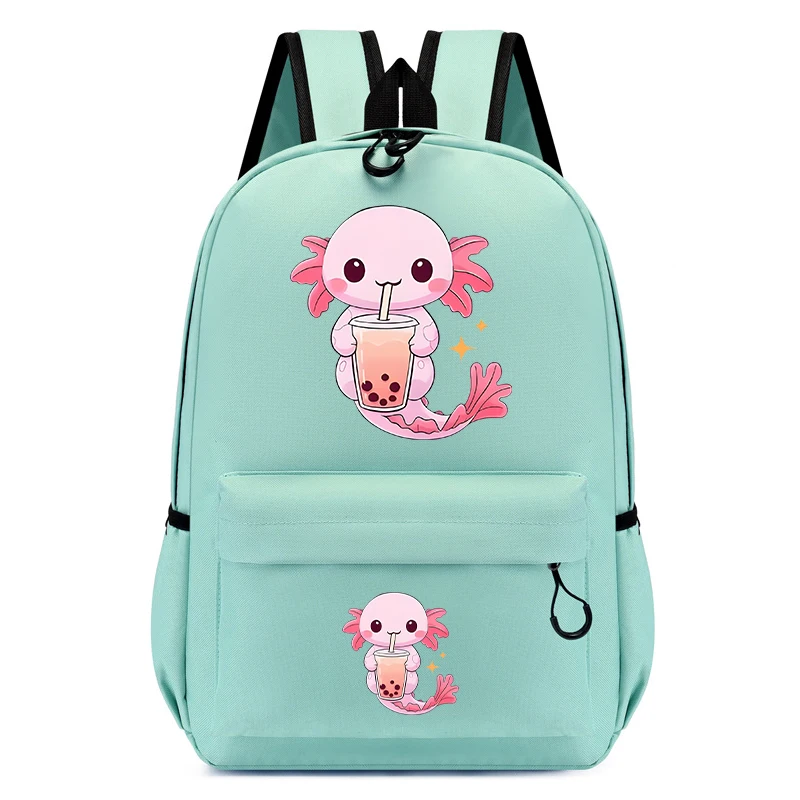 Anime Cartoon School Bags for Children, Kindergarten Student Backpack, Boba Axolotl Bubble Tea, Travel Bagpacks, Sac A Dos