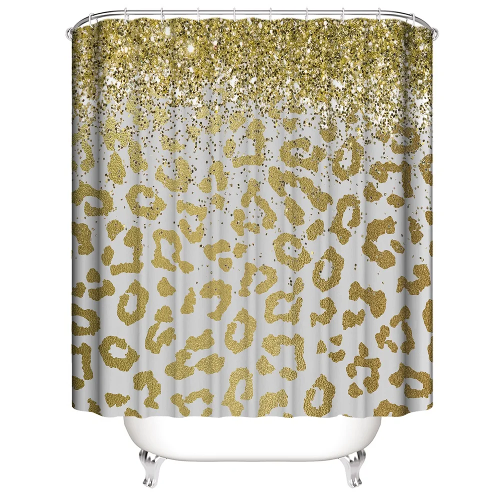 1PC, sprinkle gold leopard print, modern home bathroom waterproof shower curtain, with 12 plastic hooks, 71in*71in