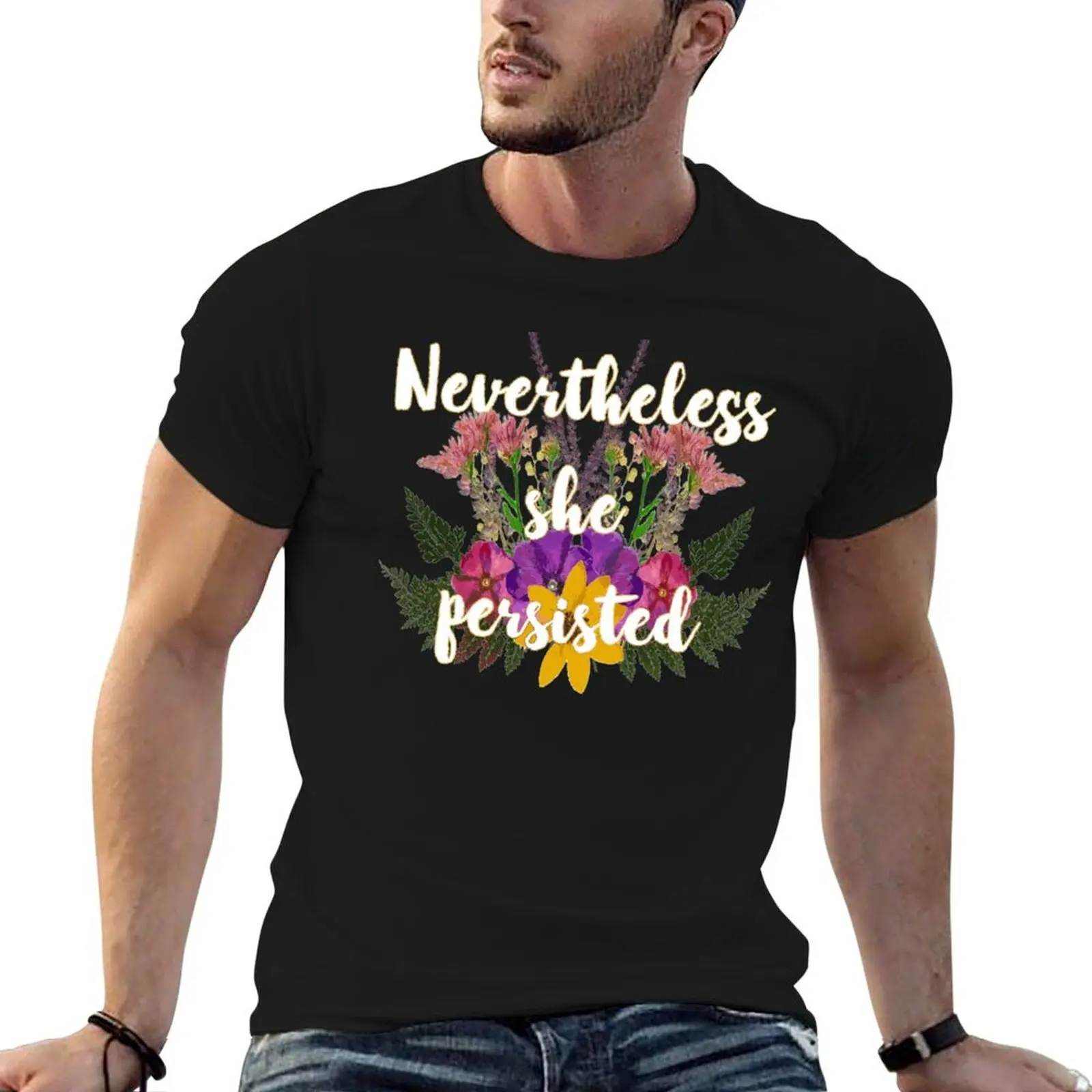 T-shirt à fleurs pour hommes, idéal pour les fêtes, de la collection « Malgré tout, elle persista »