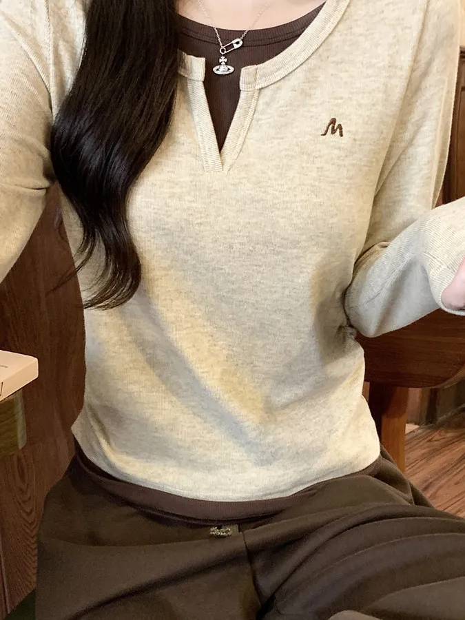 Design Sensation Long Sleeve T-Shirt Women's Outerwear Spring New High-End Inner Match Ins Style Commute Korean Version Slim ...