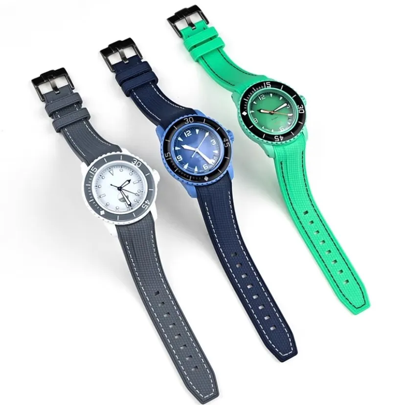 22mm Curved End Silicone Strap for Swatch X Blancpain Fifty Fathoms Five Oceans Men Women Waterproof Rubber Bracelet Watch Band