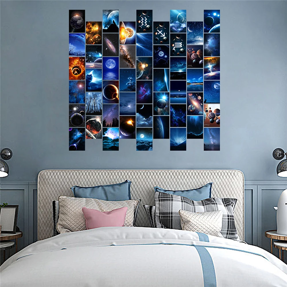 50pcs Postcard Set Space Universe Planets Wall Art Collage Kit Indie Modern  Style Aesthetic Pictures Posters Boy Room Decor