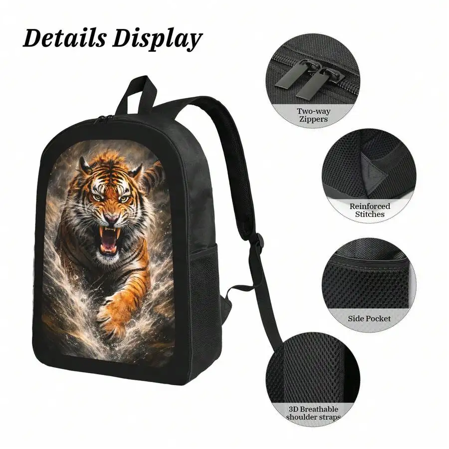 Artistic Tiger Print Backpack Stylish Casual Lightweight Durable Daypack For Men Women