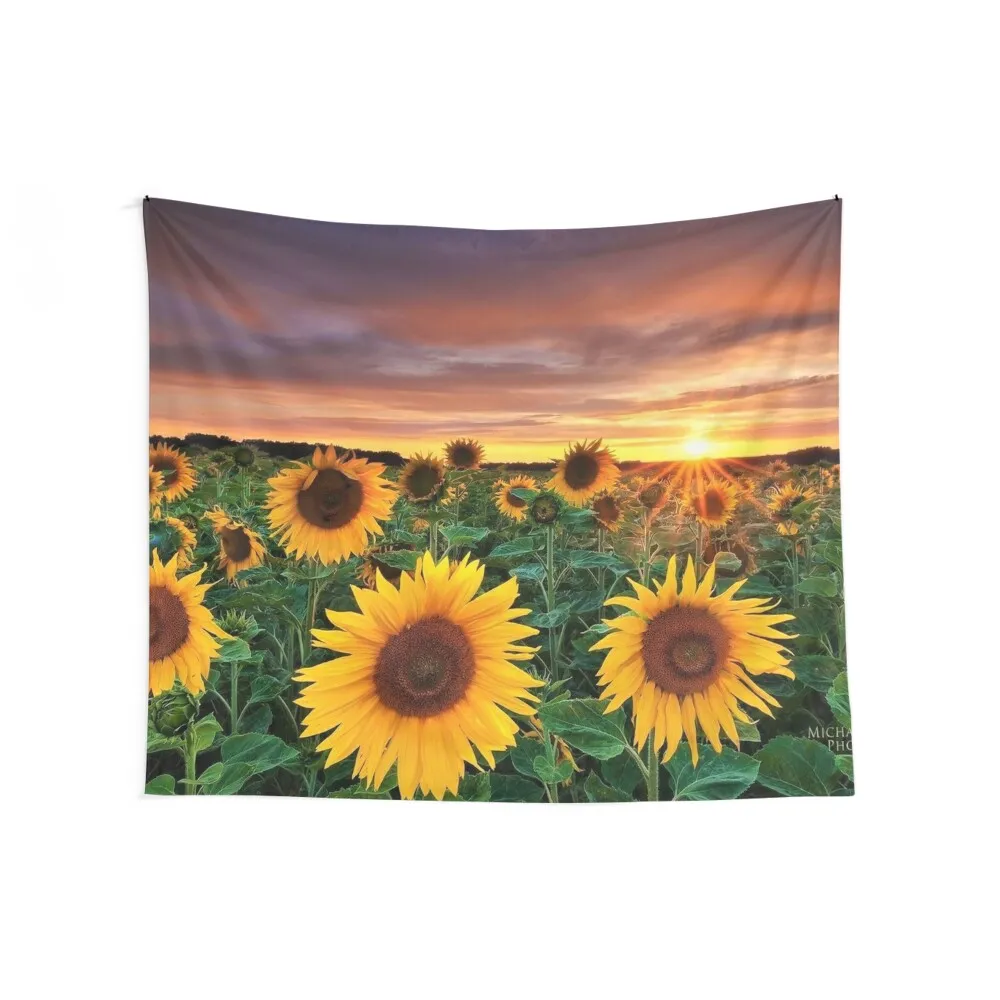 Sunflower field series #15 –Sunflower field sunset - by Jéanpaul Ferro Tapestry Wall Coverings Bedroom Decoration Tapestry