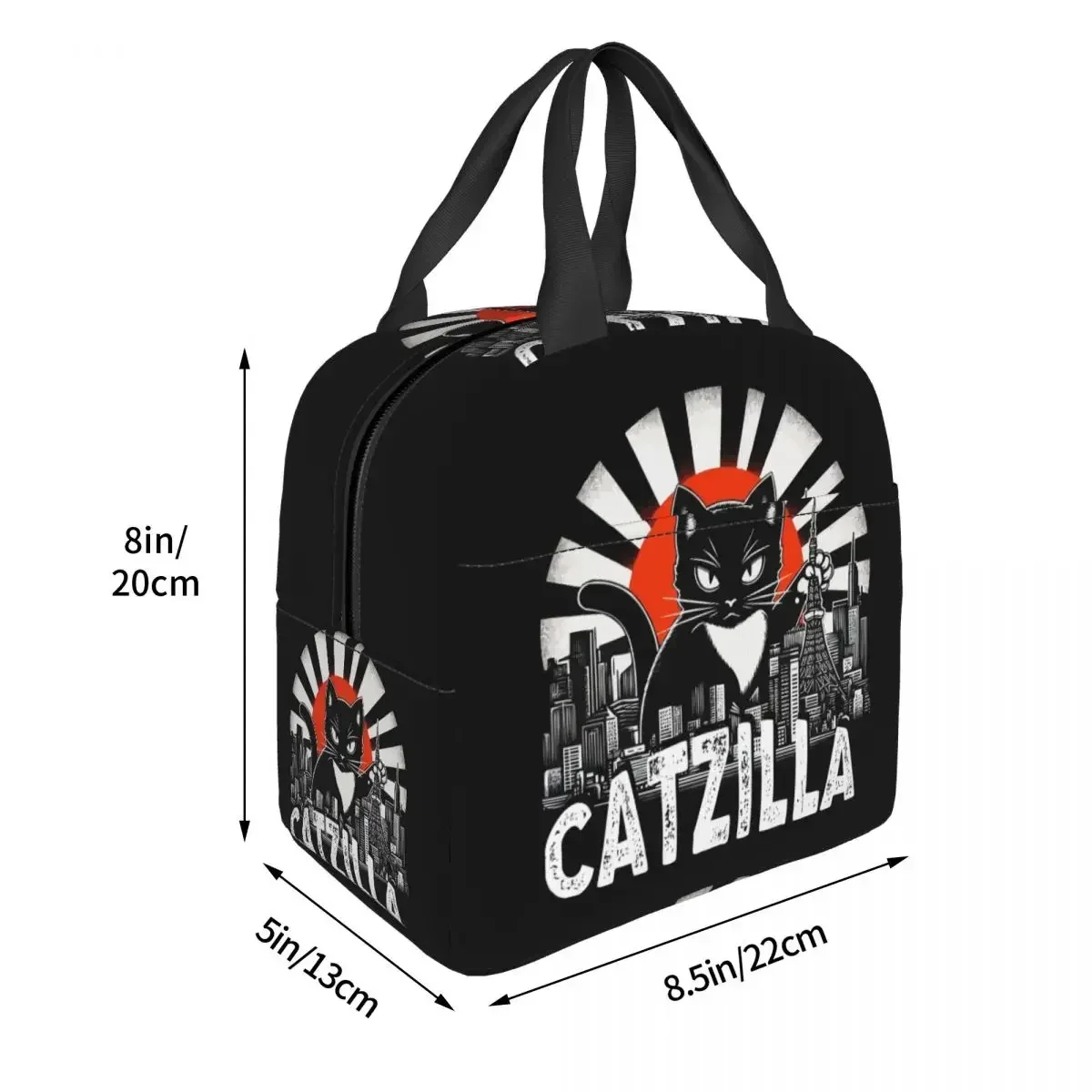 Vintage Catzilla Japanese Sunset Cat Lover Insulated Lunch Bag for Women Kids Portable Food Boxes Thermal Lunch Box Tote