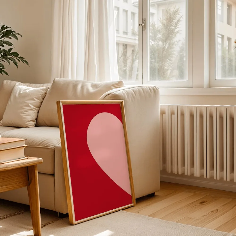 2pcs Frameless Retro Heart Wall Art Set, Pink and Red Love Canvas Printing, Simple Modern Decoration for Bedroom and Living Room
